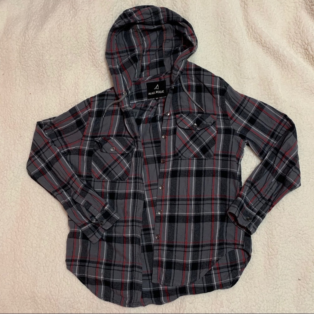 GREY PLAID FLANNEL W/ HOOD